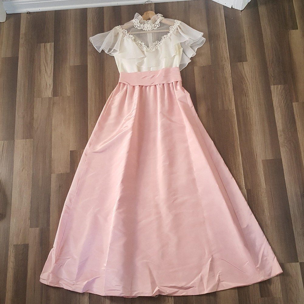Vintage Lace & Satin Pink White Dress
